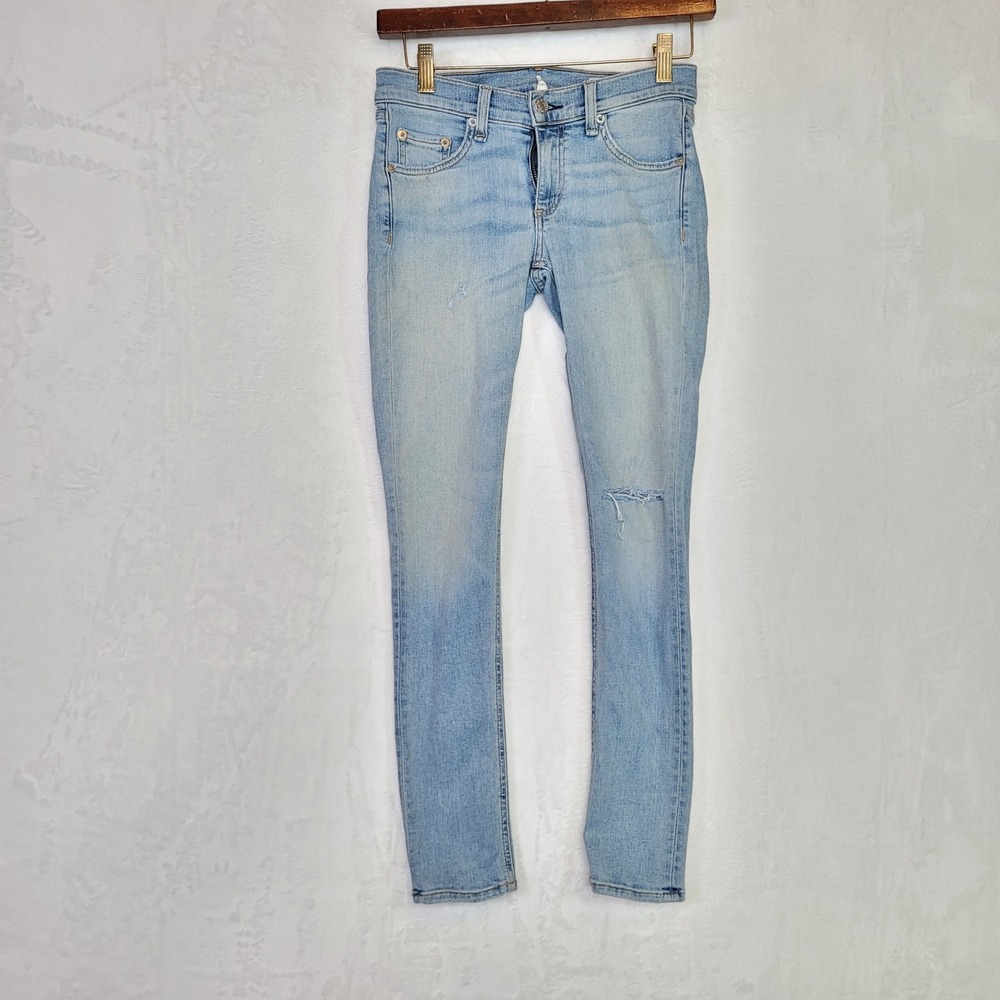 Rag & Bone Distressed Indie Sleaze Jeans Blue Denim Skinny Ankle 28x27 Size 24
